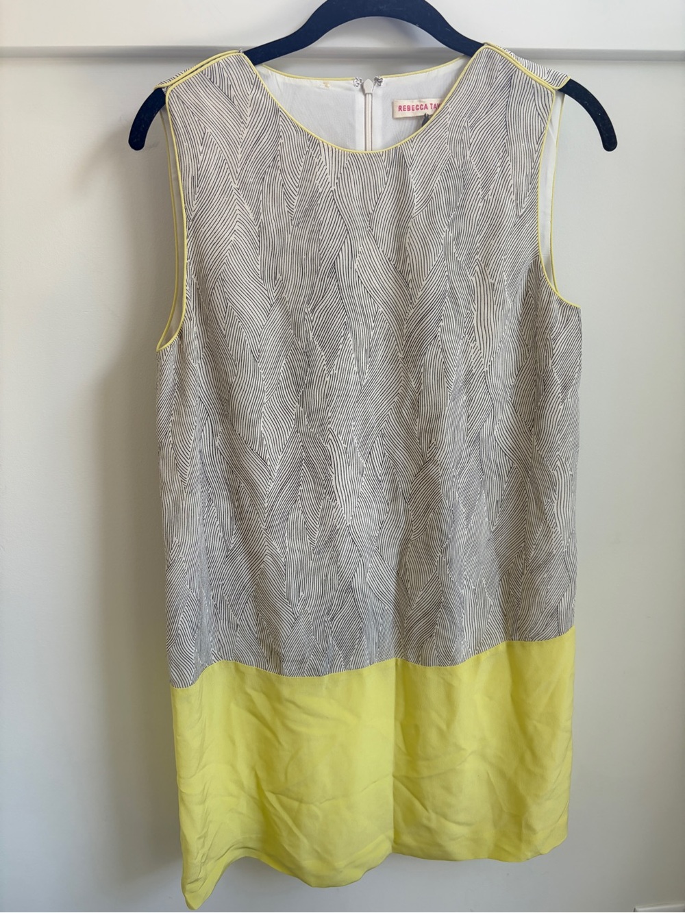 Rebecca Taylor Women’s Yellow/White/Black Geometric Round Neck Shift Dress 4